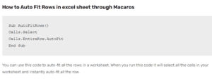 Excel macro to Auto fit row