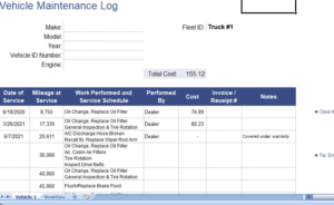 vehicle maintenance log