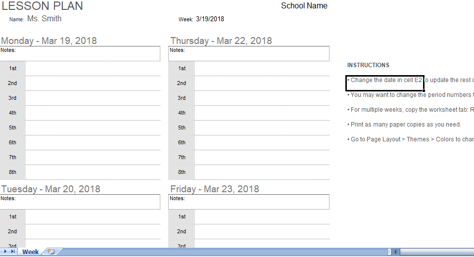 Teaching timetable