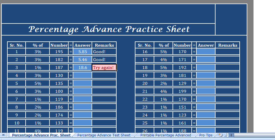 Percentage Practice Sheet