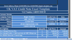 UK VAT Credit Note Excel Te