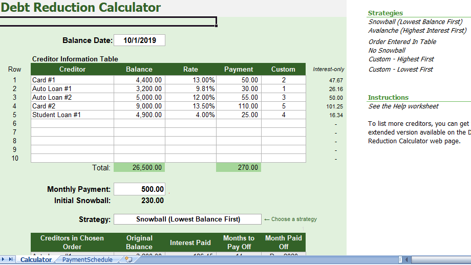 debt reduction calculator