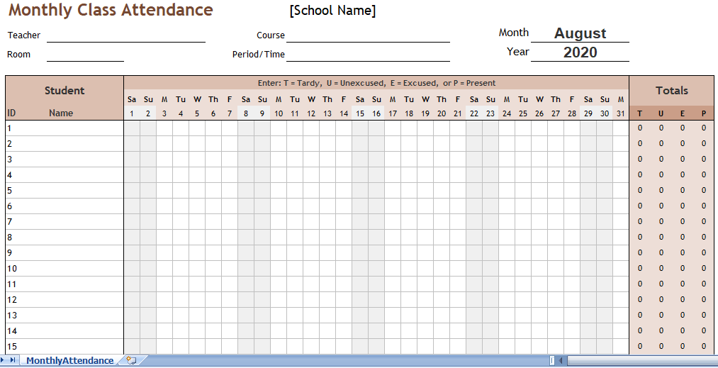 weekly students attendance record