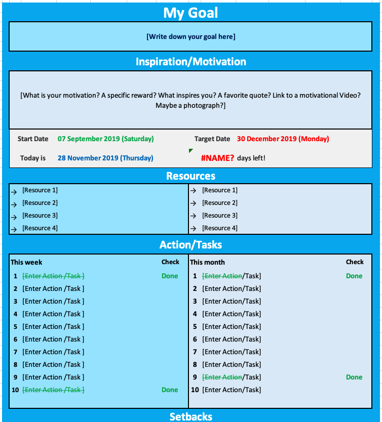 Goal Sheet Template