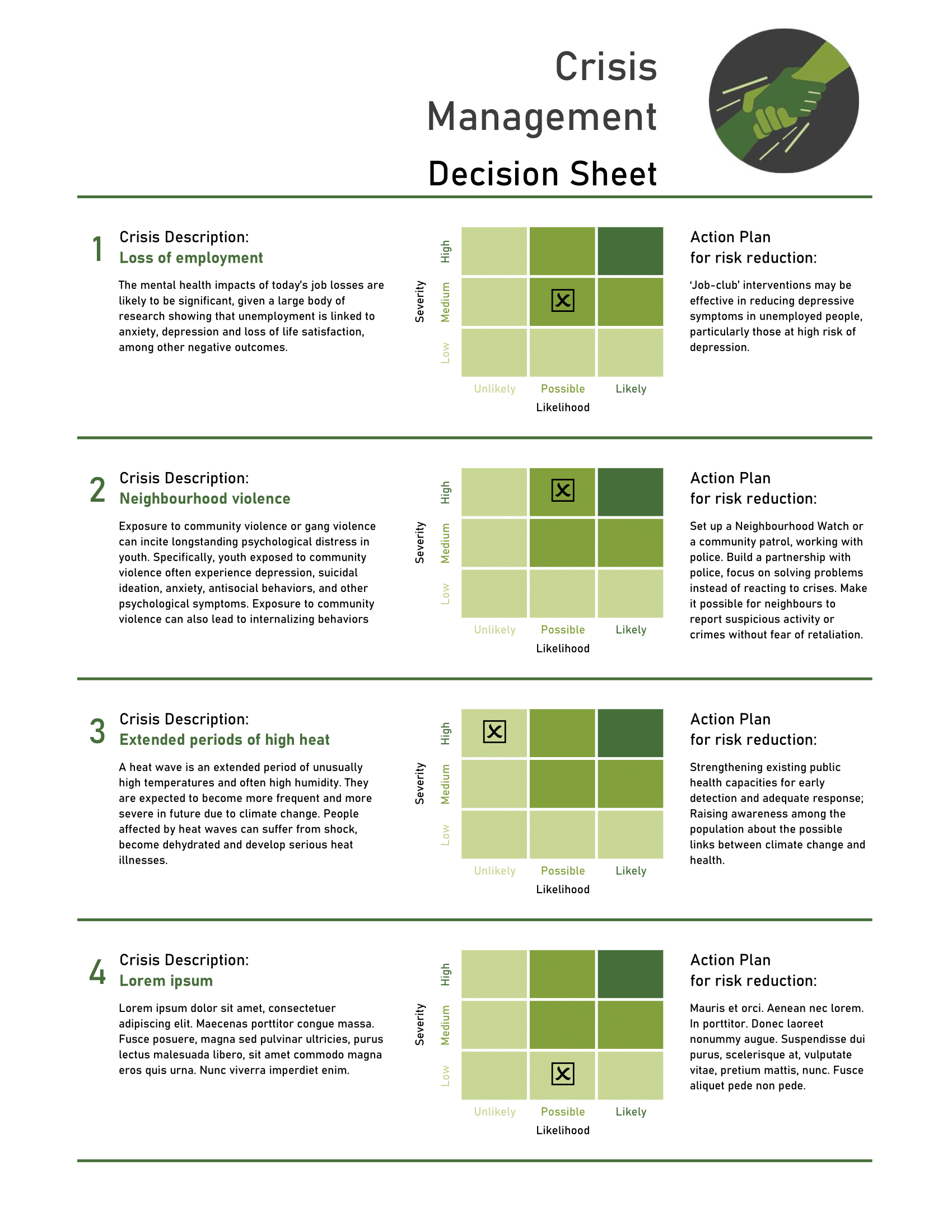 Crisis Management Decision Sheet