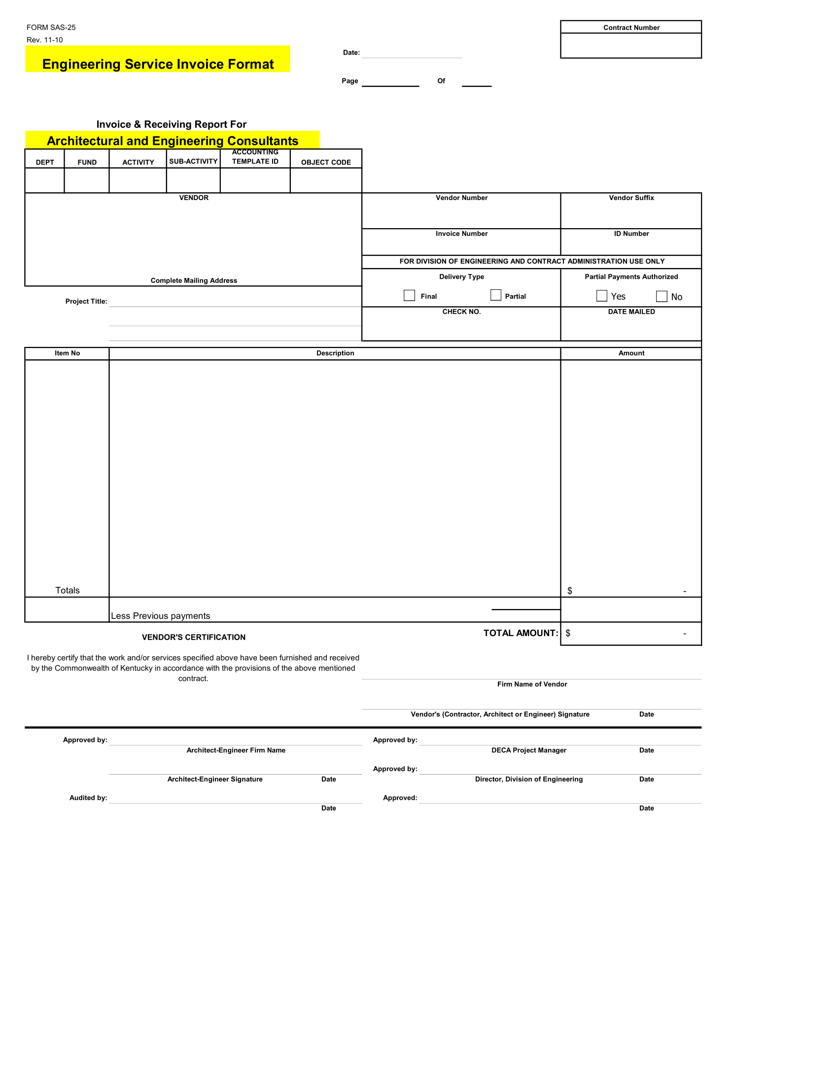 Engineering Service Invoice template in Excel Sheet