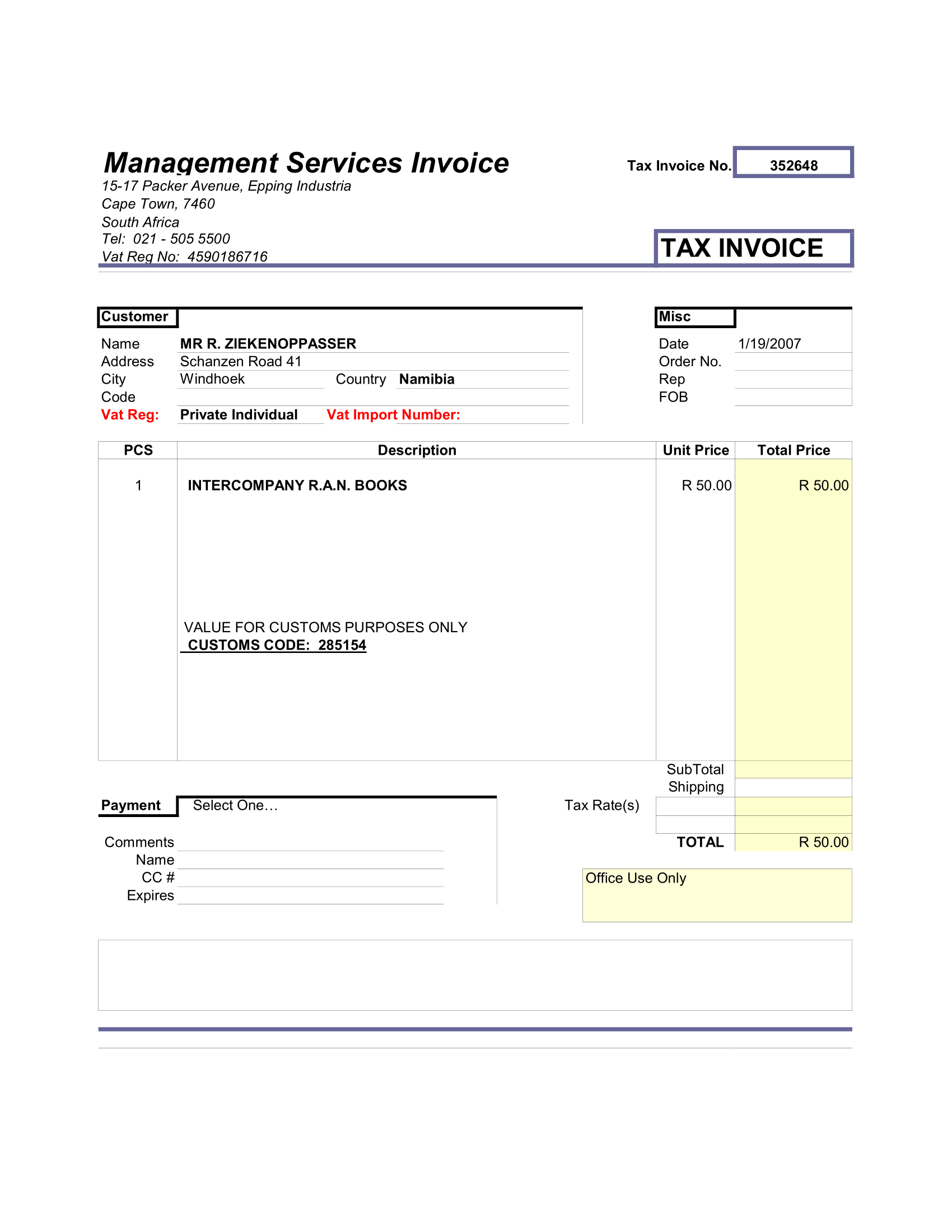 Management Services Invoice Format in Excel