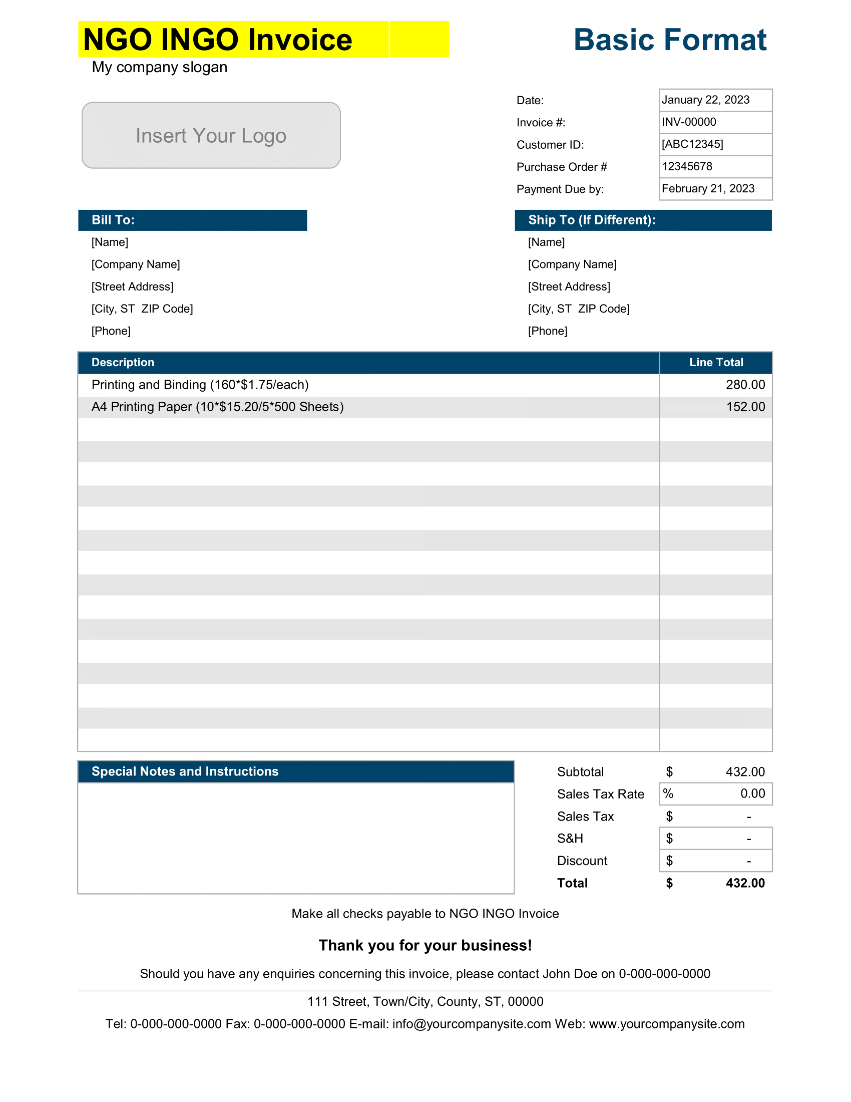 NGO INGO Invoice Format